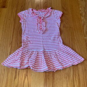 Land’s End coral and white striped dress, size kids 6